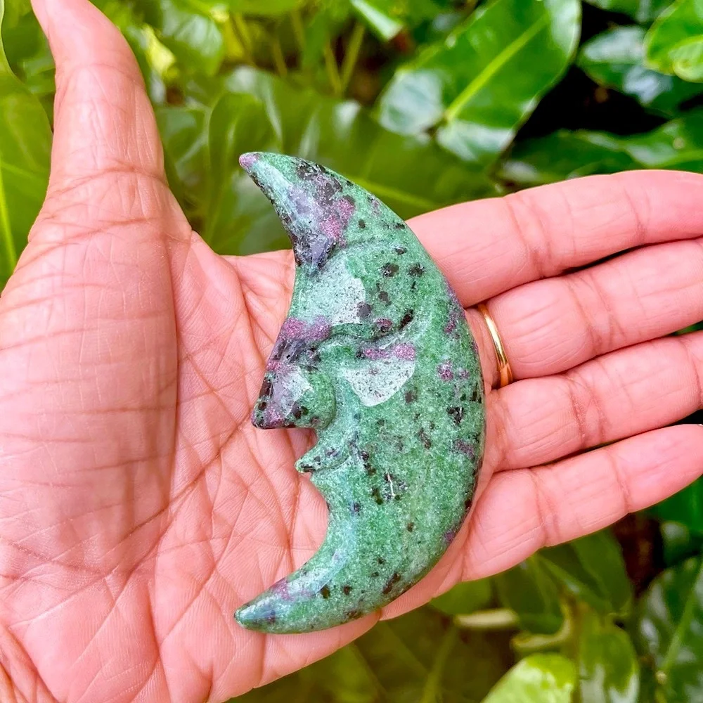 Ruby Zoisite Crescent Moon Carving